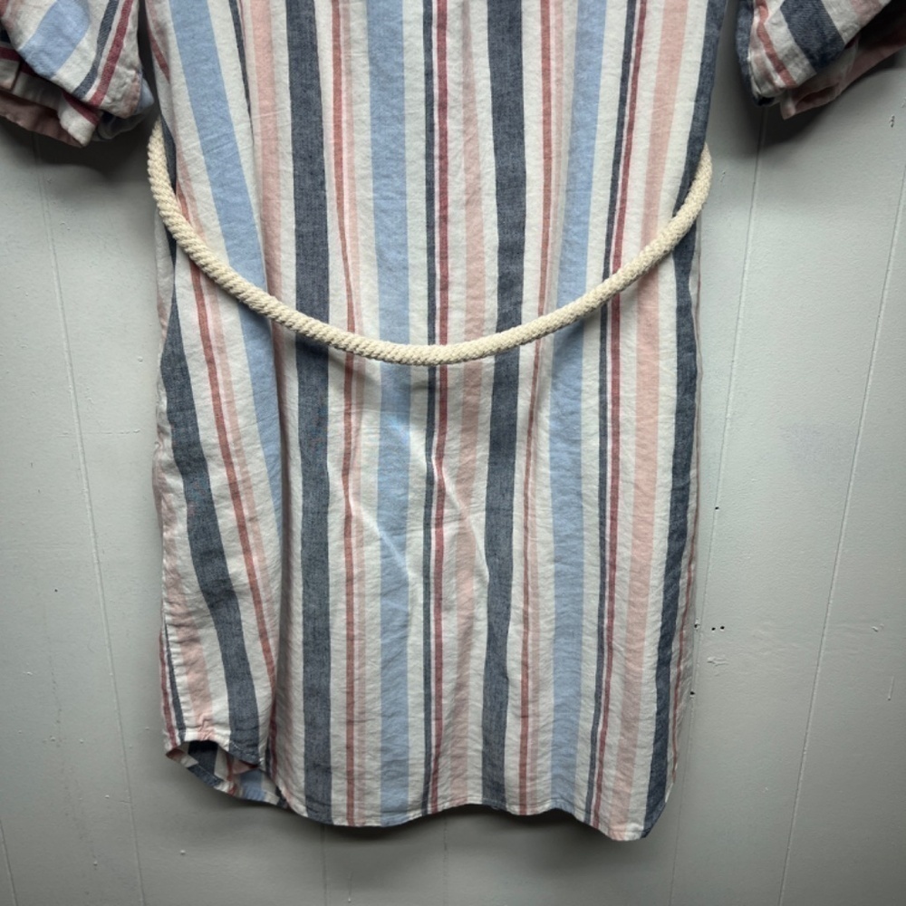 Skies Are Blue Linen Cotton Blend Striped Button Down Boho Women's Dress Medium - Picture 11 of 15